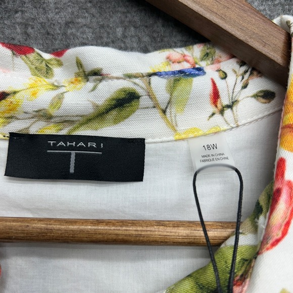 Tahari Floral Dress 18W Linen Blend Belted Fit Flare Midi Garden Cottage Plus - Picture 3 of 11